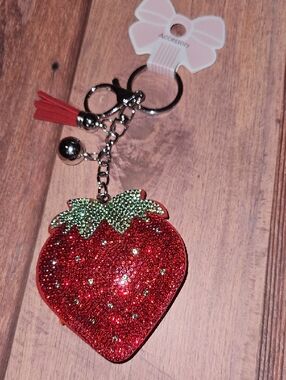 Rhinestone Strawberry Keychain Nwt